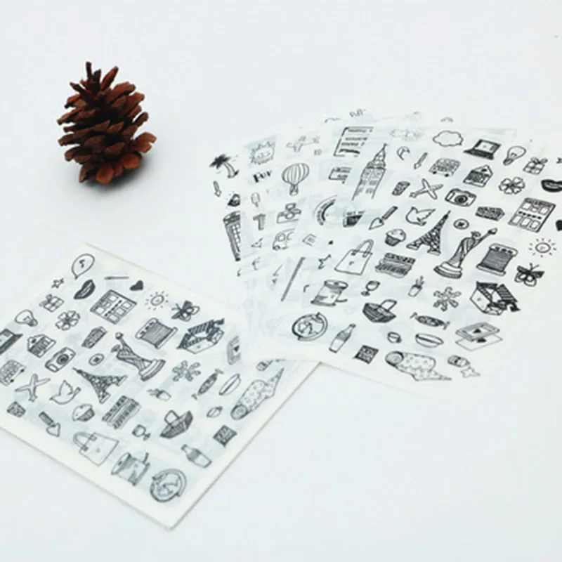 6 шт. черно белые наклейки для дневника путешествия фотоальбом ПВХ скрапбукинга