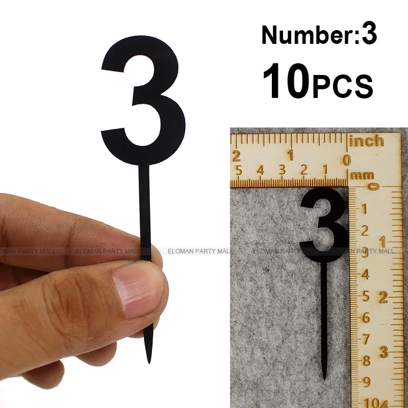 Number-3-10PCS 10 шт./лот 0-9 черный акриловый Топпер для кексов на свадьбу и день рождения украшения возраст Топпер для торта - Цвет: Number-3-10PCS