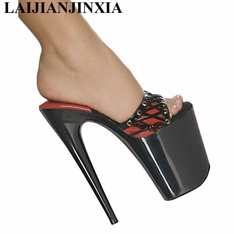 20cm Waterproof platform slippers high heels with appeal,20cm Thin Heels sexy shoes, nightclubs Dance Shoes