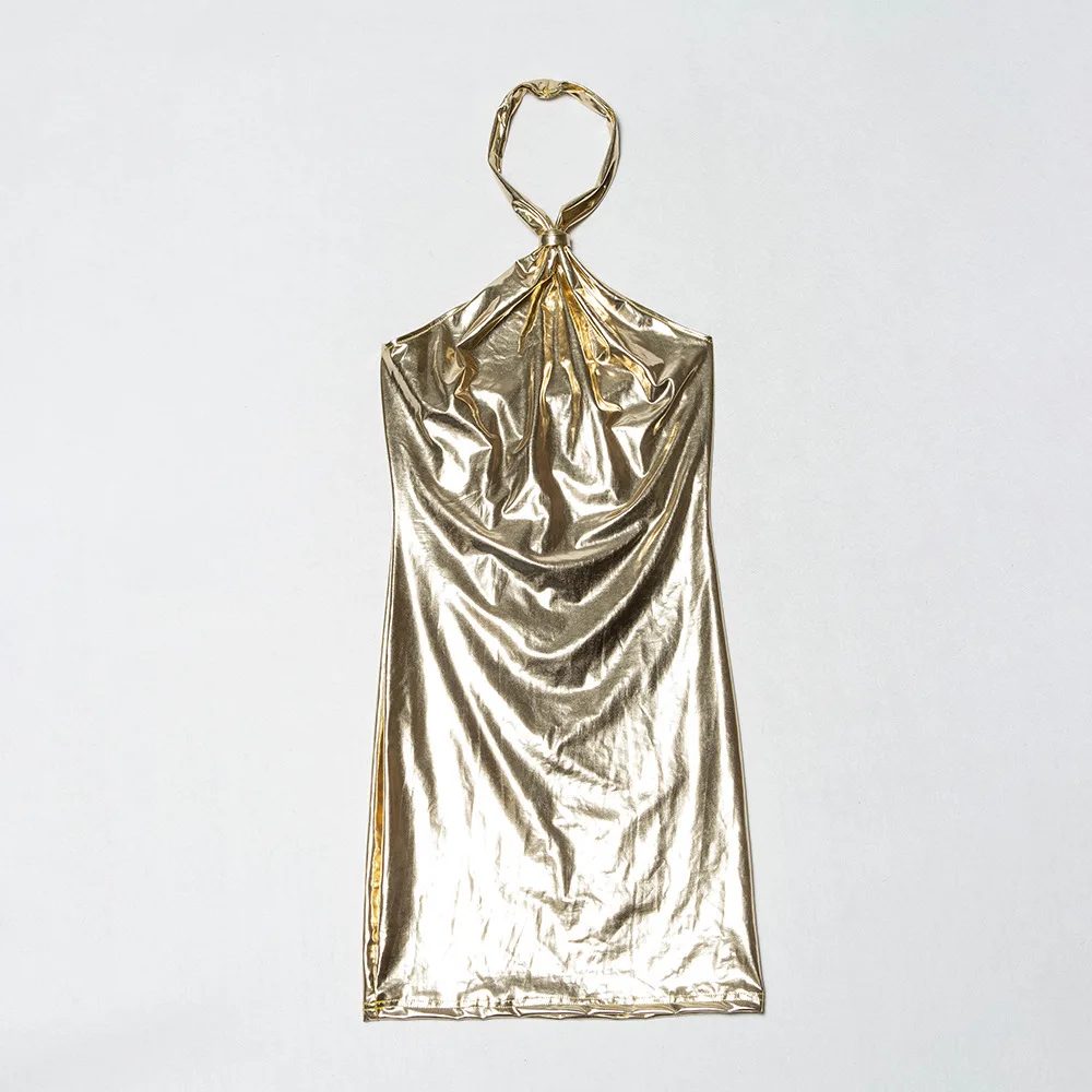 2019 Европейское и американское сексуальное золотистое платье с вырезом трубой