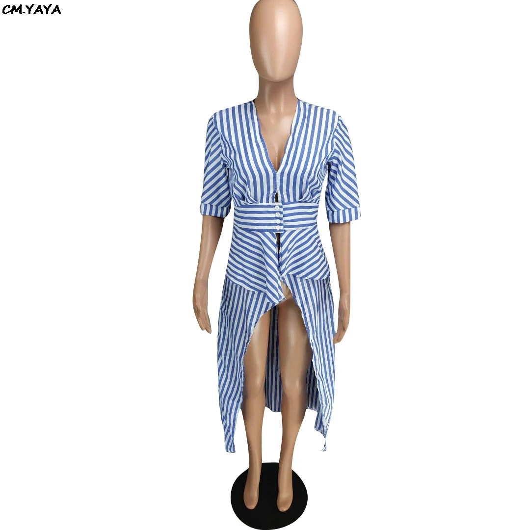 Женская Длинная блузка в полоску асимметричная Коктейльная макси с рукавом до