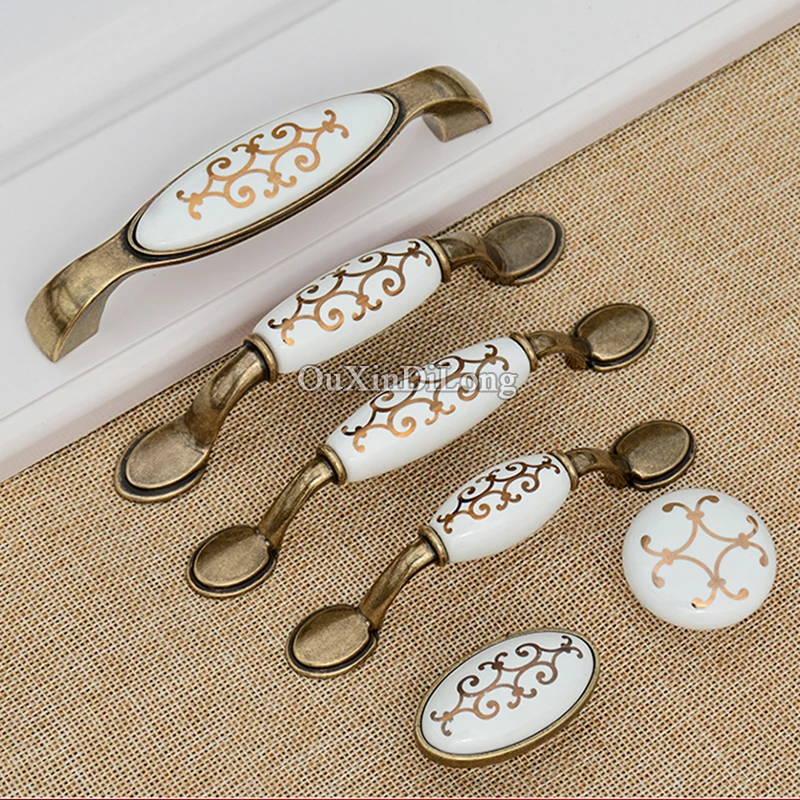 

Retro Style 10PCS European Kitchen Door Handles Ceramic Printing Cupboard Wardrobe Drawer Wine Cabinet Pulls Handles and Knobs