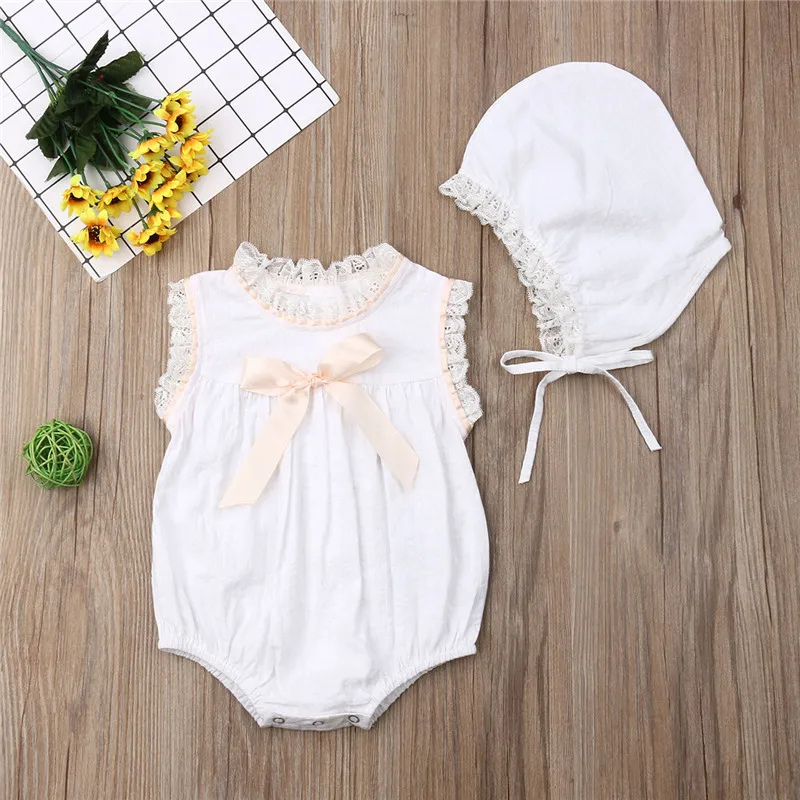 Pudcoco/летнее Кружевное боди без рукавов для новорожденных девочек белый