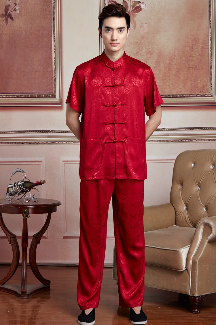 

Shanghai Story martial arts chinese kung fu set men chinese Tai chi suit short sleeve shirt + pants silk kungfu uniform 6 color
