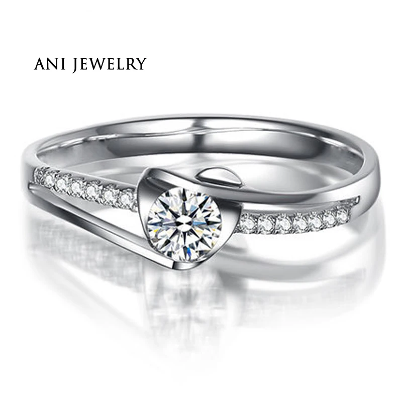 ANI 18K Белое Золото (AU750) обручальные кольца 0 4 CT сертифицированные I J/SI Круглые