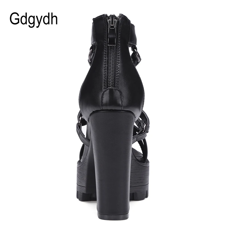 Женские кожаные босоножки Gdgydh черные на платформе с открытым носком высоком