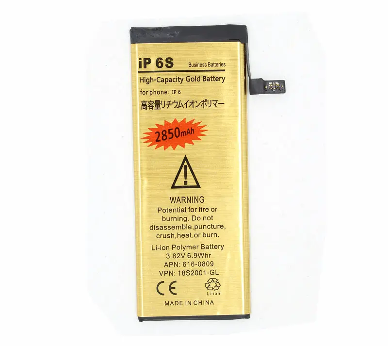 20 шт./лот 3 82 в 2850 мАч 0 цикл Высококачественная Золотая сменная батарея для iPhone 6S i6S