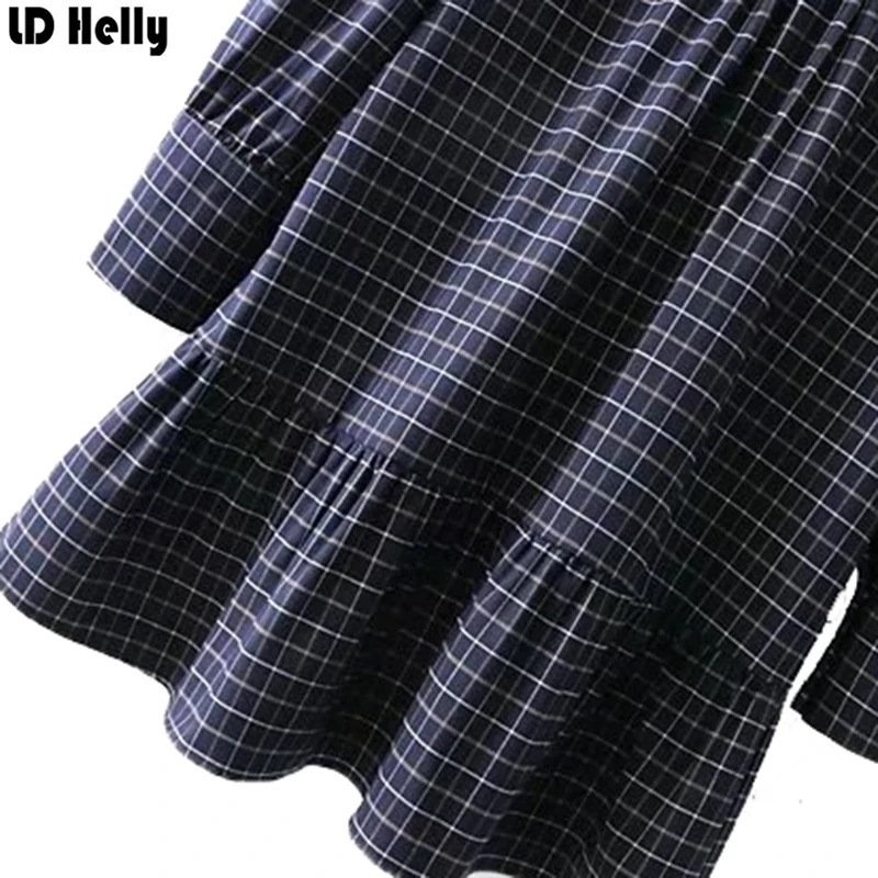 LD Helly 2018 Для женщин с воланами плиссированное платье в клетку Новинка весны