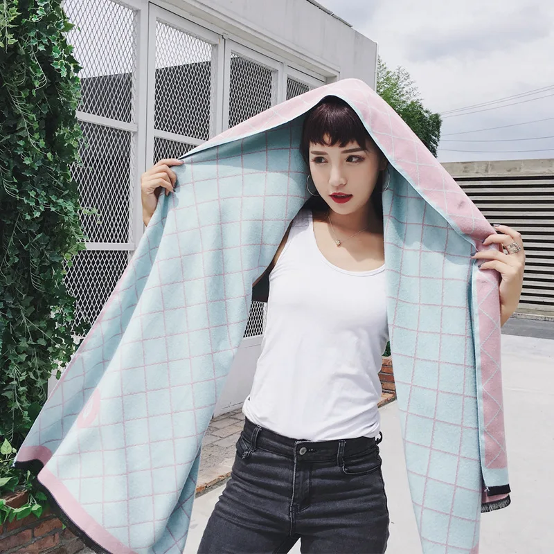 Saufuo winter geometric plaid Scarf Shawl For Women echarpes foulards femme pink green 2colors | Аксессуары для одежды