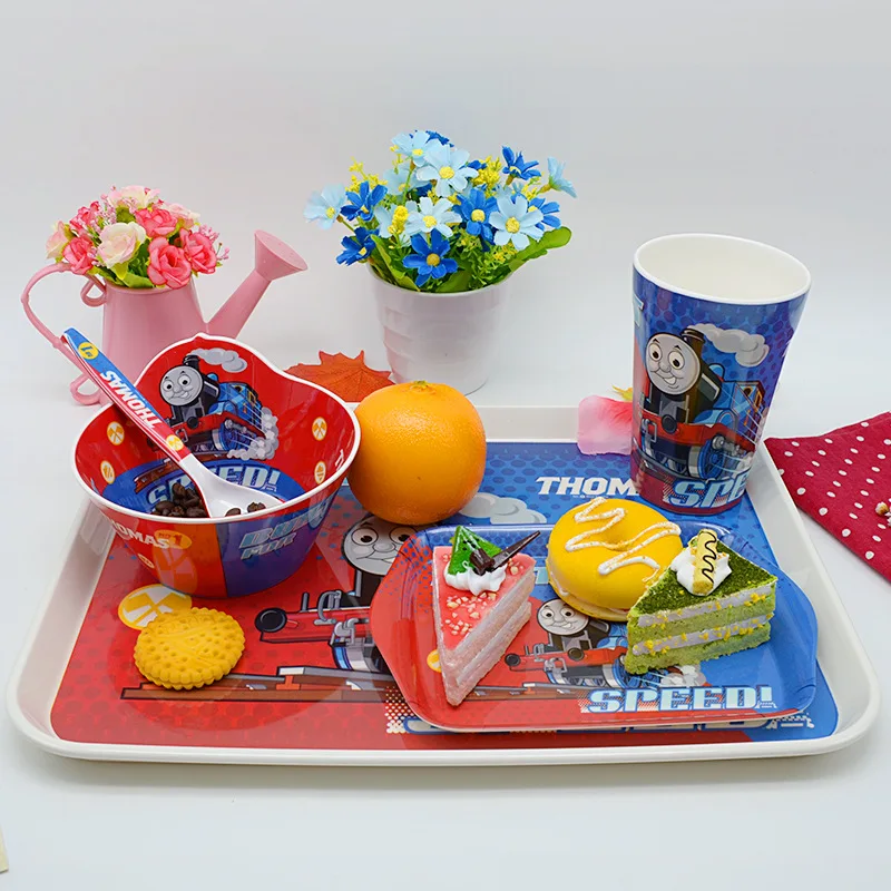 2017 new 5 PCS/set cartoon lovely animals into the baby Melamine Children's tableware cutlery set plate glass spoon fork bow | Мать и