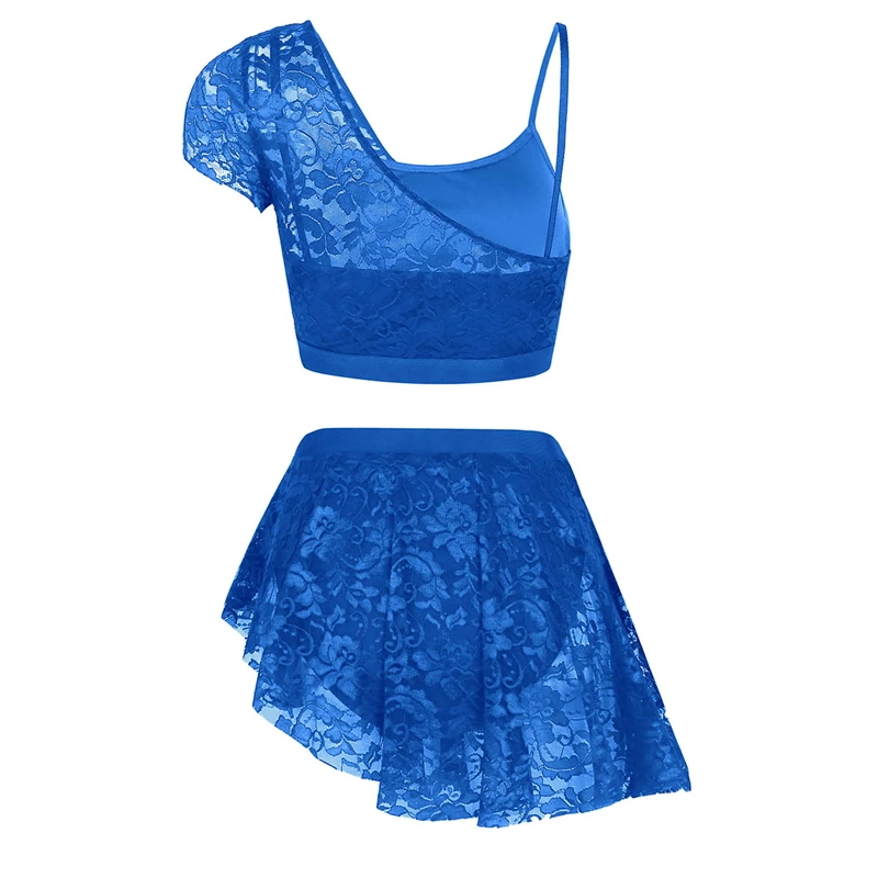 Latin Dance Costumes for Adult Girls Ladies 2 Pieces Modern Dress Lace Overlay Camisole Top and Skirts Lyrical Dancewear | Тематическая