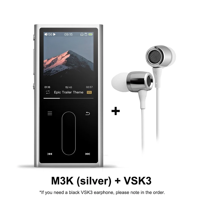 M3K(silver) and vsk3 FIIO M3K мини Hi-Fi Hi-Res Lossless портативный музыкальный плеер MP3 AK4376A ЦАП чипы Высокая точность записи 24 часа работы от батареи - Цвет: M3K(silver) and vsk3