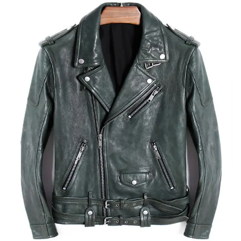 

Mens Real Leather Jacket Sheep Skin Natural Genuine Leather Coat Motorcycle Male Green Winter Autumn Casual 2021 New Fashion Top