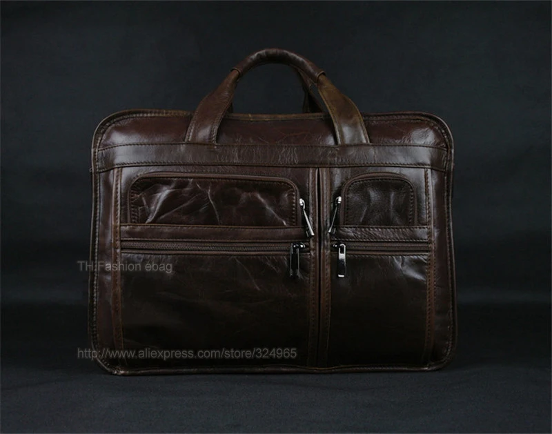Luxury Genuine Leather Men's Briefcase Business Bag Leather Laptop bag 15.4