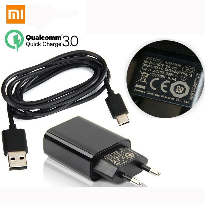 Оригинальное быстрое зарядное устройство Xiaomi QC3.0 EU + кабель USB Type C для Max 2 Mix A1 Mi 6 5 5S