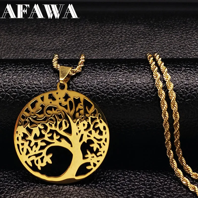 

Stainless Steel Tree of Life Big Necklaces Gold Color Tree Bohemian Long Necklace Jewellery For Women/ Men gargantilla N3309