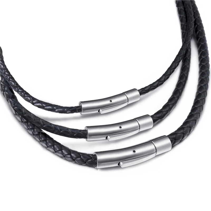 

3/4/5mm Black Leather Necklaces for Men Women Choker Braided Genuine Leather Necklace Cord Silver Stainless Steel Magnetic Clasp