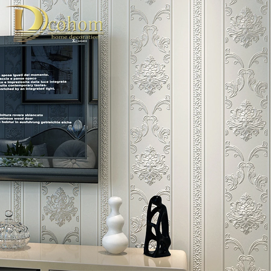 Modern Luxury Homes Decor European Striped Damask Wallpaper For Walls Bedroom Living room Embossed Grey Beige Wall paper Rolls |