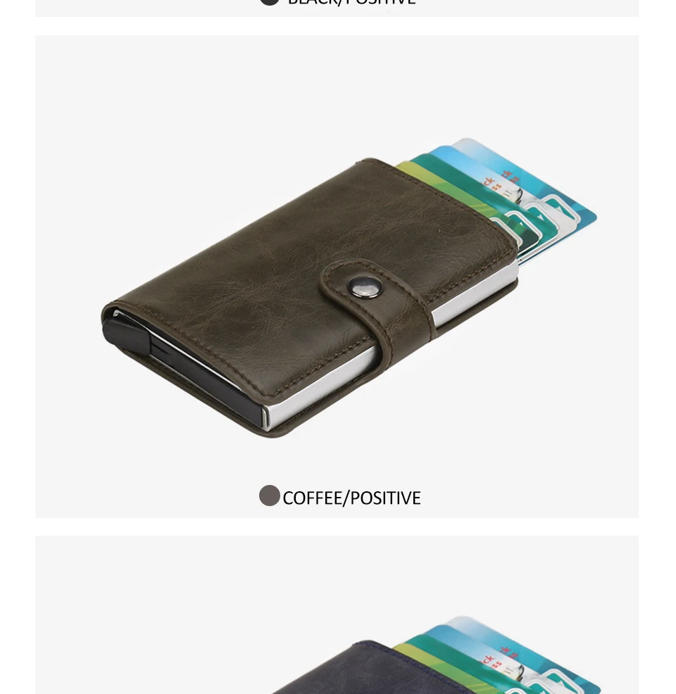 Hasp мужской кредитный держатель для карт RFID Блокировка из искусственной кожи Автоматический Бизнес ID держатель для карт Алюминиевый металлический мужской кошелек для карт