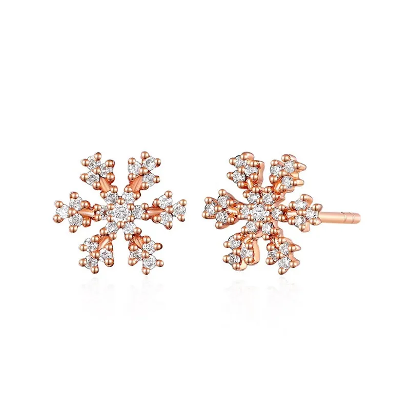QYI 0 17 ct серьги с натуральным бриллиантом Снежинка 18K розовое золото Halo Серьги
