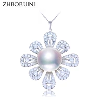 zhboruini 2019 pearl jewelry natural freshwater pearl flower pearl necklace pendant 925 sterling silver jewelry for women gift