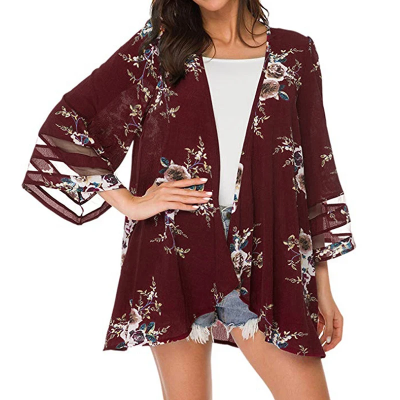 Женская летняя блузка кимоно с цветочным принтом свободного покроя|Блузки| |