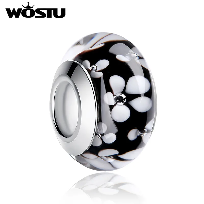 Высококачественные бусины из муранского стекла с белым цветком черного цвета