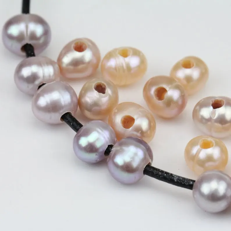 

DIY Loose Pearl Jewelry,2mm Large Hole White Pink Lavender Freshwater Pearl Loose Beads,8mm Potato Near Round Big Hole Pearls