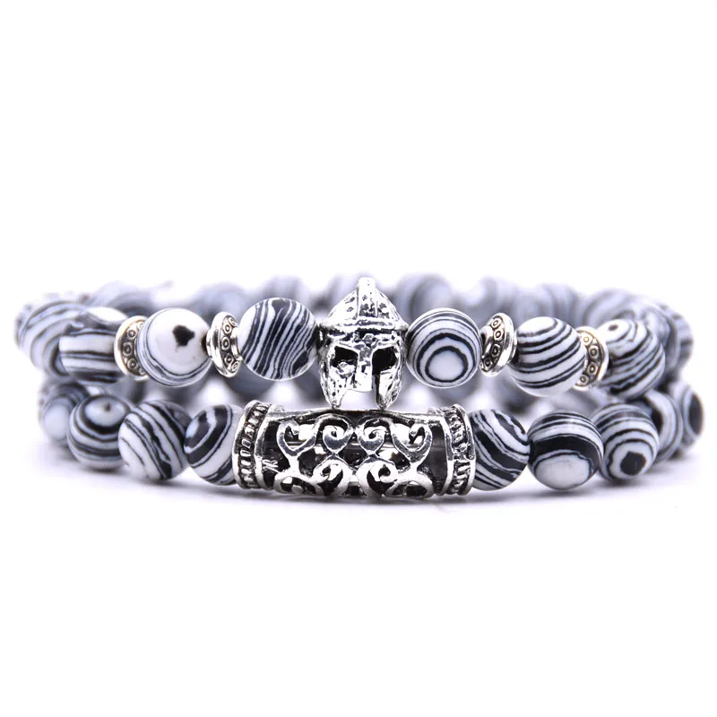 KANGKANG 2 шт./компл. Charm 18 цветов из натурального камня, В рыцарском стиле шлем браслеты из нержавеющей стали для Для женщин Для мужчин прохладный ослепительно браслет - Окраска металла: 14