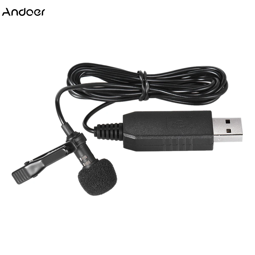 Портативный мини микрофон USB 150 см всенаправленный стереозвук с зажимом