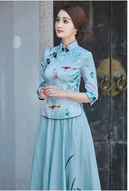 Sheng Coco 9 цветов китайские Топы Ципао Женская футболка Китай Mujer лето узор Cheongsam Китайская традиционная блуза одежда