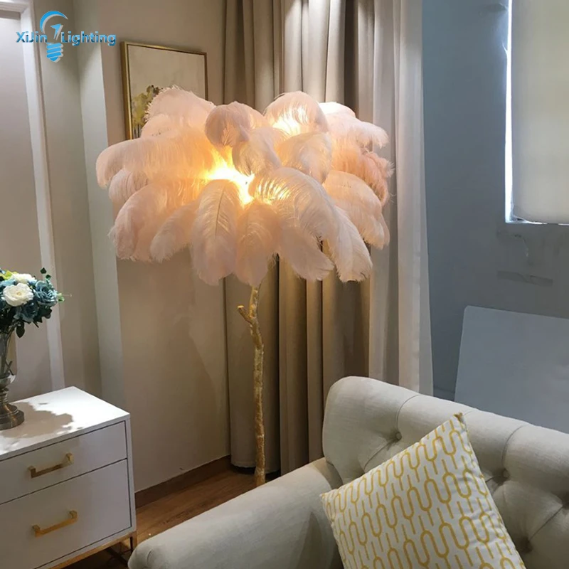 Modern Floor Lamp Ostrich Feather Gold Copper Material Standing Lamps For Living Room Bedroom | Лампы и освещение