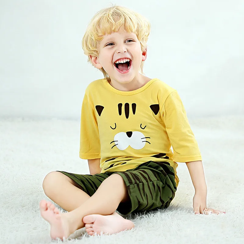 

Summer Children's Pajamas Tiger Cartoon Pajamas For Girls Boys Short Sleeve T-shirt Pyjamas Sets Baby Clothes Kids Sleepwear