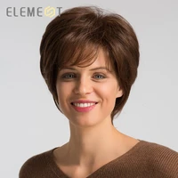 element 6 inch short synthetic wig with side fringe blend 50 human hair high density glueless brown pixie cut wigs for women