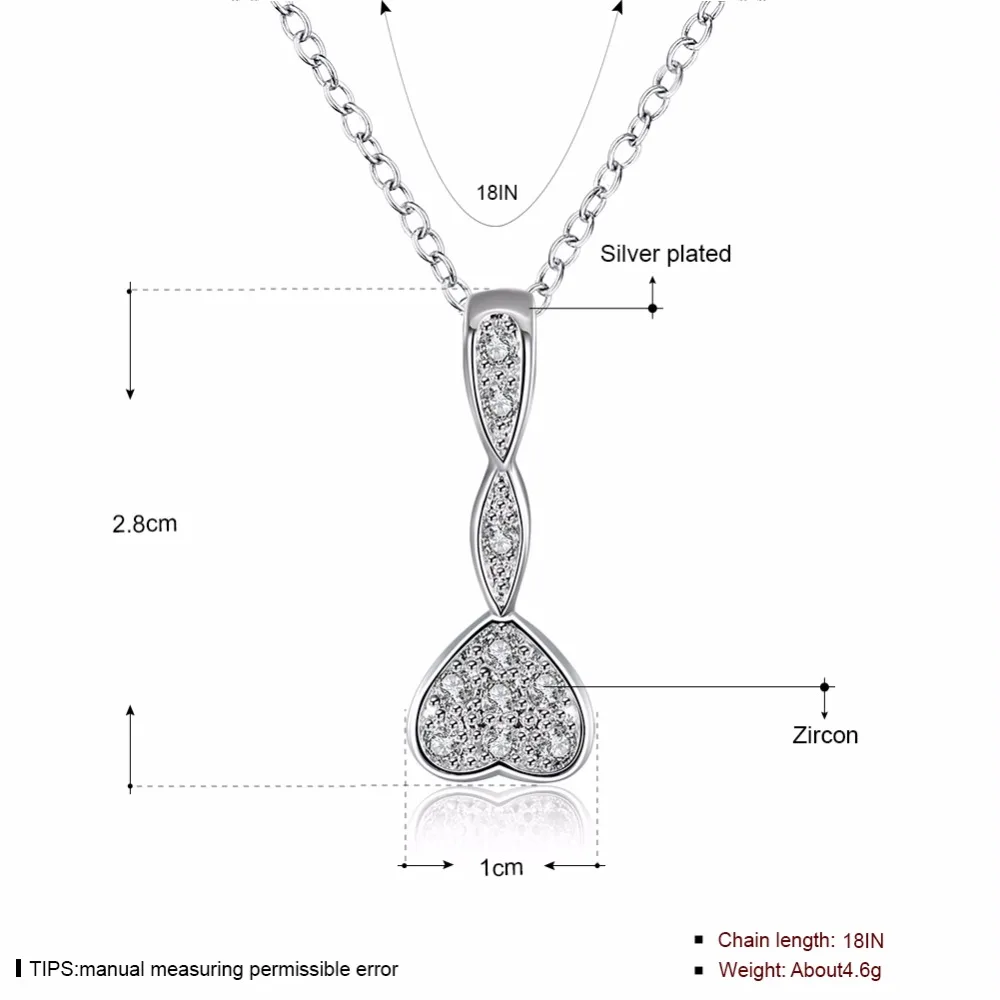 Мода женская свадебная медь Циркон с серебряным покрытием Сердце ожерелье Water Drop