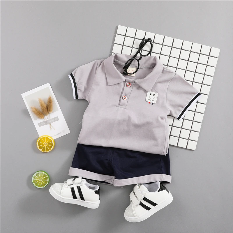 Baby Boys Summer Clothes Set Cotton 2018 Toddler Suits Short Sleeve Shirt + Black Pants Children Clothing For Kids |