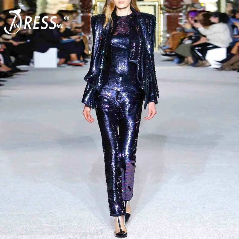 Женский офисный костюм INDRESSME комплект из 2 х предметов блейзер с блестками и v