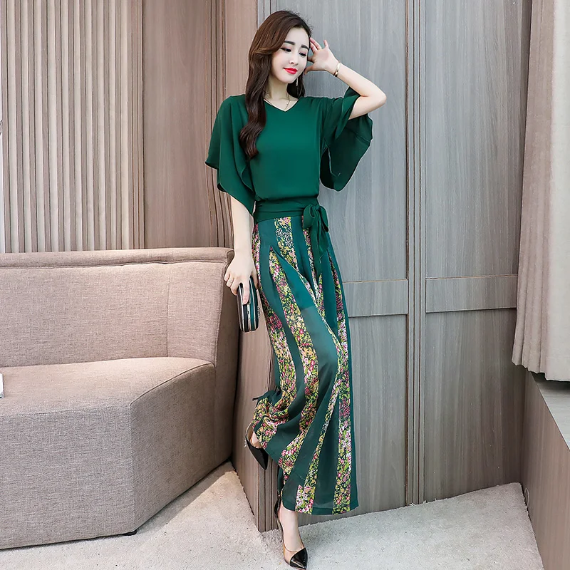 Комплект женский из двух предметов шифоновая рубашка с рукавом летучая мышь и