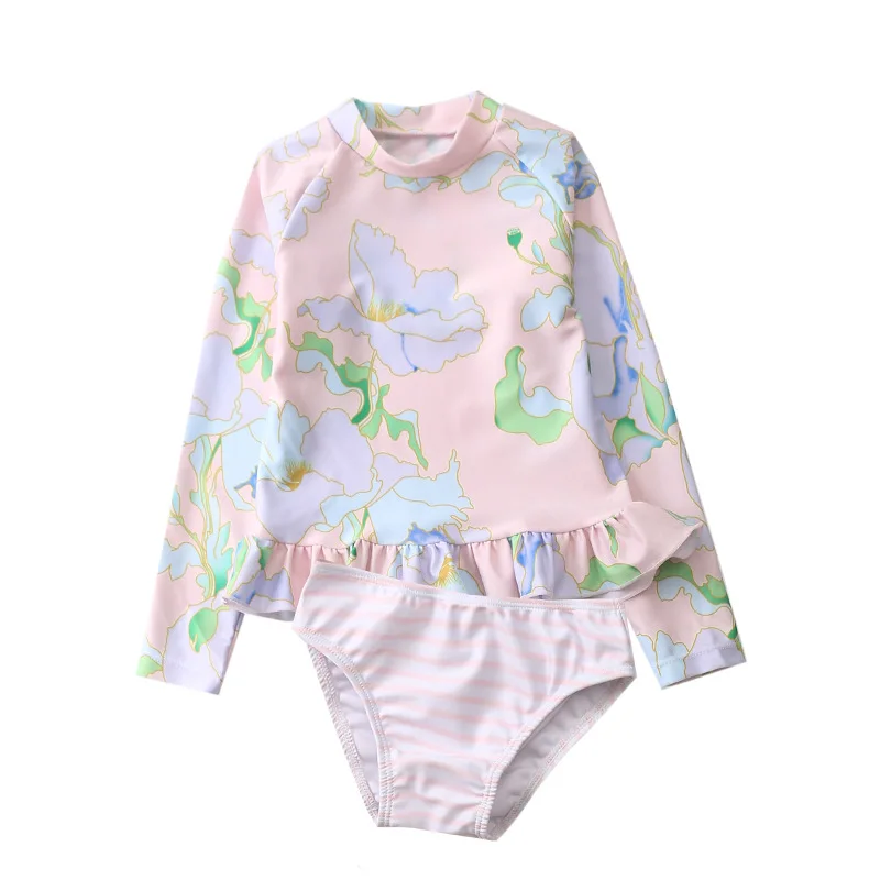 pink flower Коллекция года, купальный костюм из двух предметов для девочек, Ins, купальник с фламинго для девочек возрастом от 2 до 10 лет, детский купальный костюм с ананасом, пляжная одежда для детей, CZ974 - Цвет: pink flower