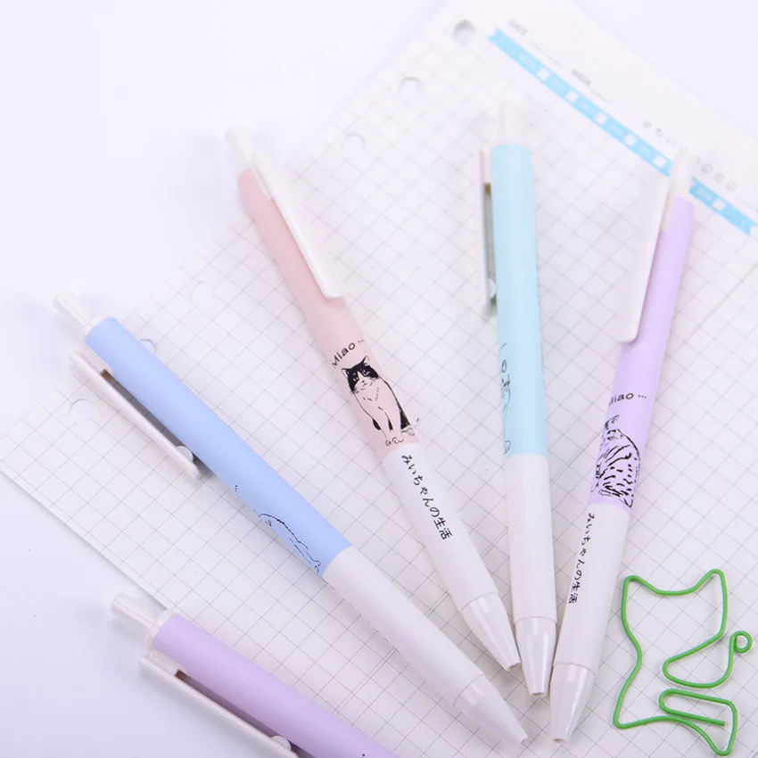 Канцелярские принадлежности Kawaii пресс иглы гелевая ручка с фигуркой котенка 0,5 мм пластиковые черные чернильные ручки школьные студенческие принадлежности для письма G-3975