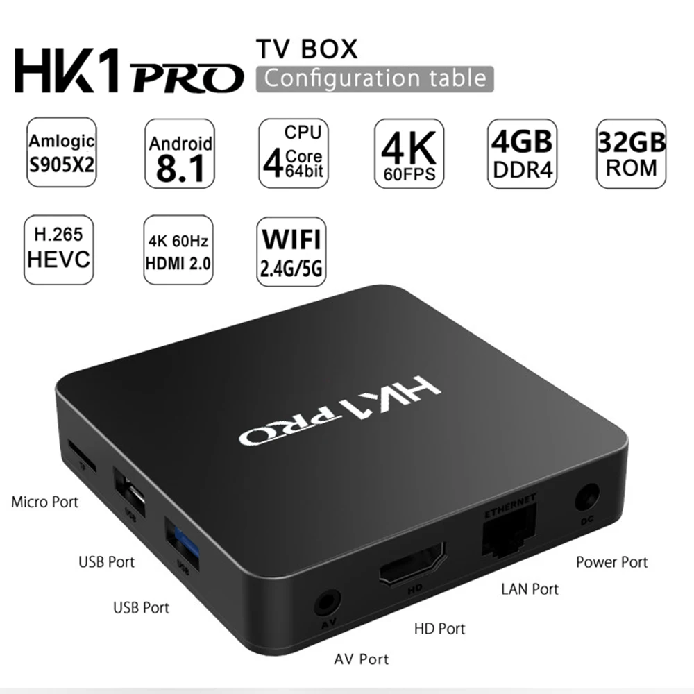 Умная ТВ приставка DDR4 4 Гб ОЗУ 64 ГБ 4K Android 8 1 HK1 PRO четырехъядерный Amlogic S905X2 2 ГГц и 5