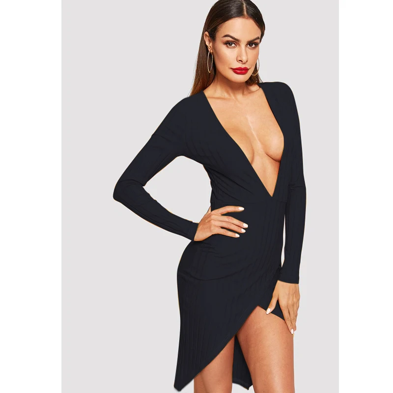 Новинка 2019 года весеннее мини-платье с глубоким v-образным вырезом и длинными