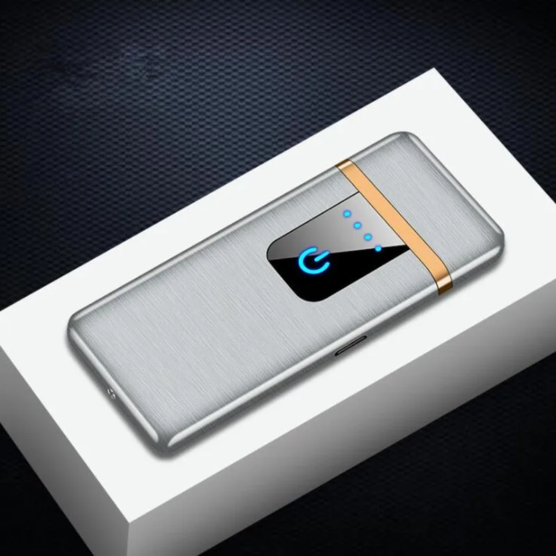 Новая ультратонкая сигарета с зарядкой от USB Зажигалка с сенсорным экраном Электронная Зажигалка Ветрозащитная беспламенная электрическая зажигалка для мужчин подарок