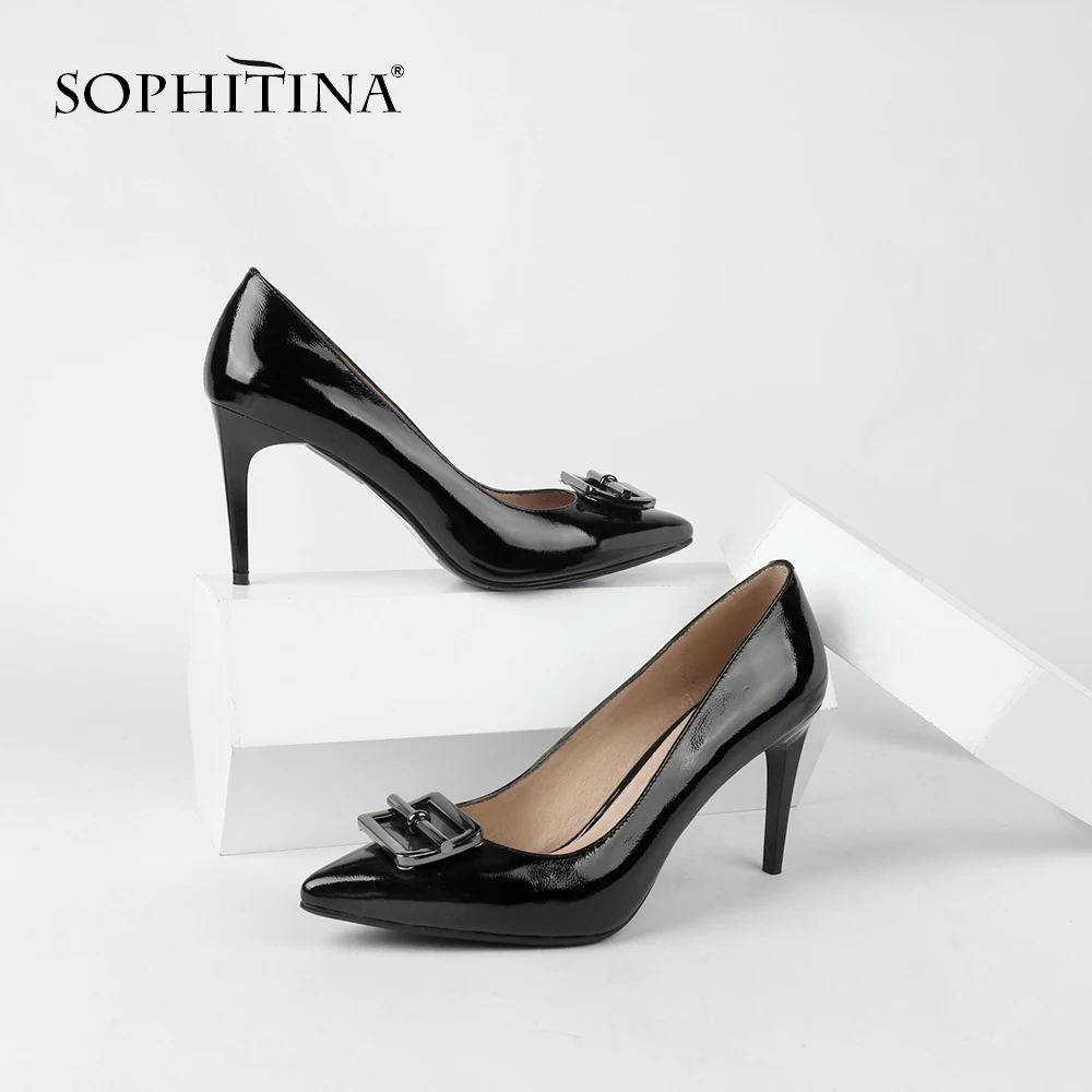 SOPHITINA/пикантные туфли-лодочки с острым носком; модные неглубокие повседневные туфли из высококачественной натуральной кожи на тонком каблуке; специальные женские туфли-лодочки; SC150