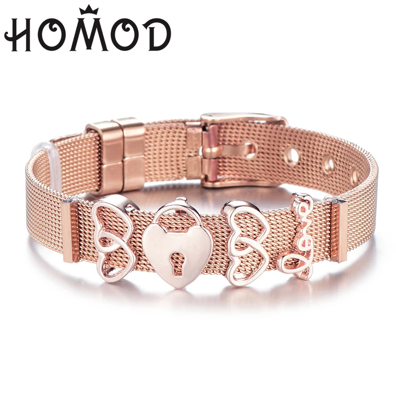 Hot Sale Various Stainless Steel Woman Men Brand Bracelet Mesh Set Crystal Love Heart Anchor Charms For Lovers Gifts | Украшения и