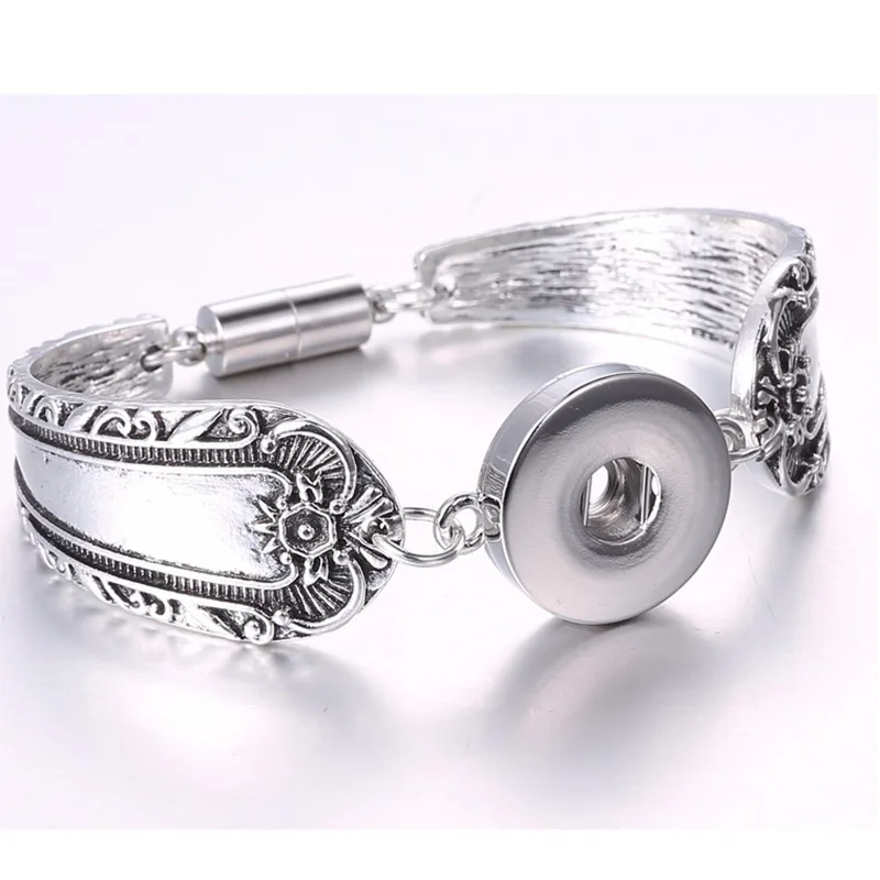 Snap Jewelry Silver 18mm Buttons Bracelet 16 Designs Wholesale Flowers Carved Vintage Magnetic Bracelets for Women Men | Украшения и