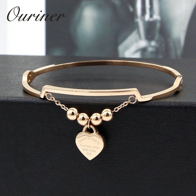 Couple Jewelry Tag Heart Love Bangles &amp Bracelet Women Men Stainless Steel Beads Letter Forever Thin K0083 | Украшения и