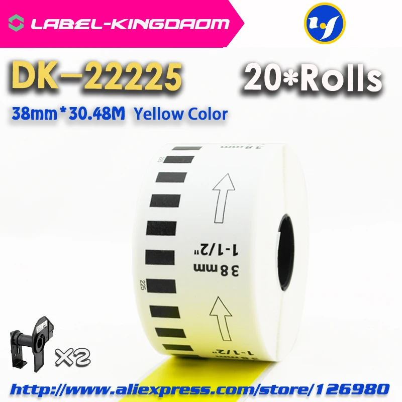 

20 Refill Rolls Yellow Color DK-22225 Label 38mm*30.48M Continuous Label for Brother Printer DK-2225 DK22225