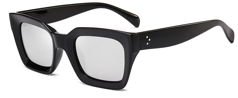 Black Silver SHAUNA классические женские Квадратные Солнцезащитные очки Брендовые дизайнерские модные украшение для ногтей мужские очки цвета шампанского - Цвет линз: Black Silver