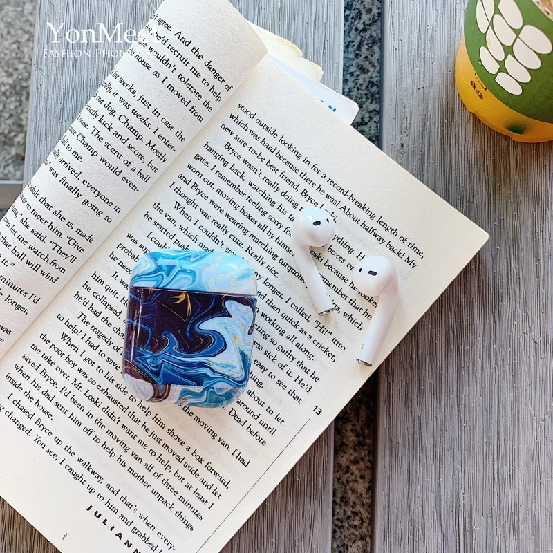 Модная масляная живопись летний синий мраморный чехол для наушников Apple Airpods